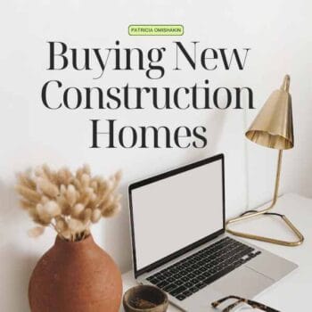 New construction home buying guide by Patricia Omishakin, Realtor in Smyrna, TN – explore builder incentives and model homes in Middle Tennessee, with desktop scene and blueprint visuals