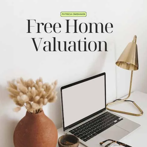 Free home valuation tool by Patricia Omishakin, Realtor in Smyrna, TN – get your home's current value instantly, shown with modern workspace and valuation report on screen