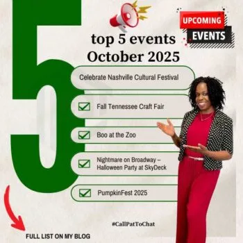 Top 5 October 2025 events in Middle Tennessee — Celebrate Nashville Cultural Festival at Centennial Park, Fall Tennessee Craft Fair, Wine Around the Square in Murfreesboro, Halloween Speakeasy at Oaklands Mansion, and Walden Farm Fall Festival in Smyrna. Bright fall colors, pumpkins, and live music represent the season