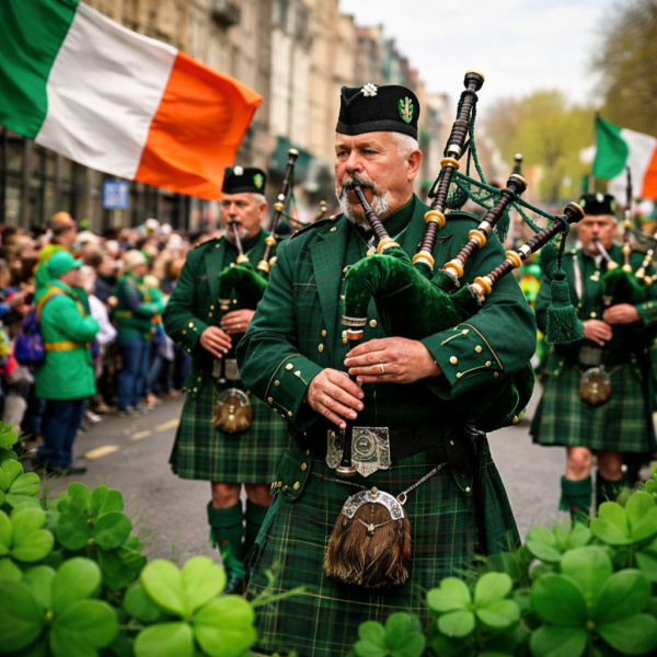 St. Patrick’s Day parade with Irish bagpipers celebration